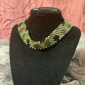 Stretchy Green Beaded Choker Necklace